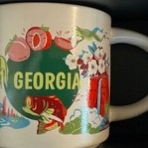Starbucks White Mug with Georgia Green, Red & Pink Accents